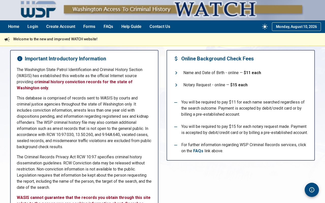 WATCH portal for Walla Walla County criminal history checks