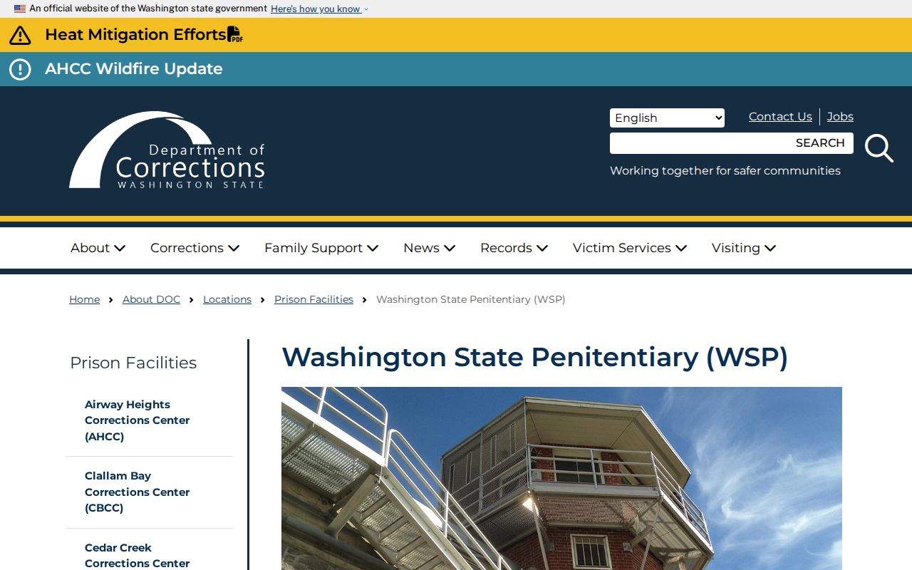 Washington State Penitentiary custody records in Walla Walla County