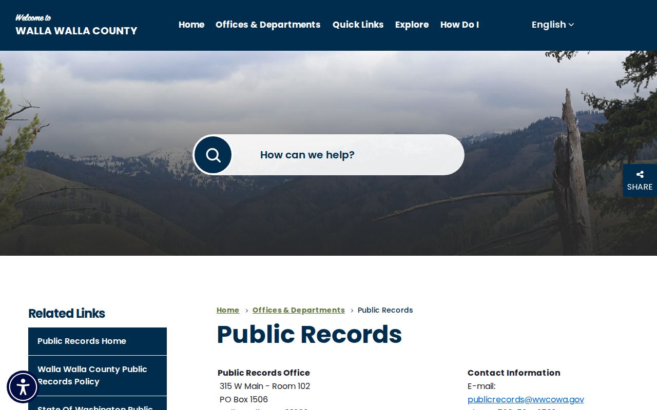 Walla Walla County public records office criminal record routing