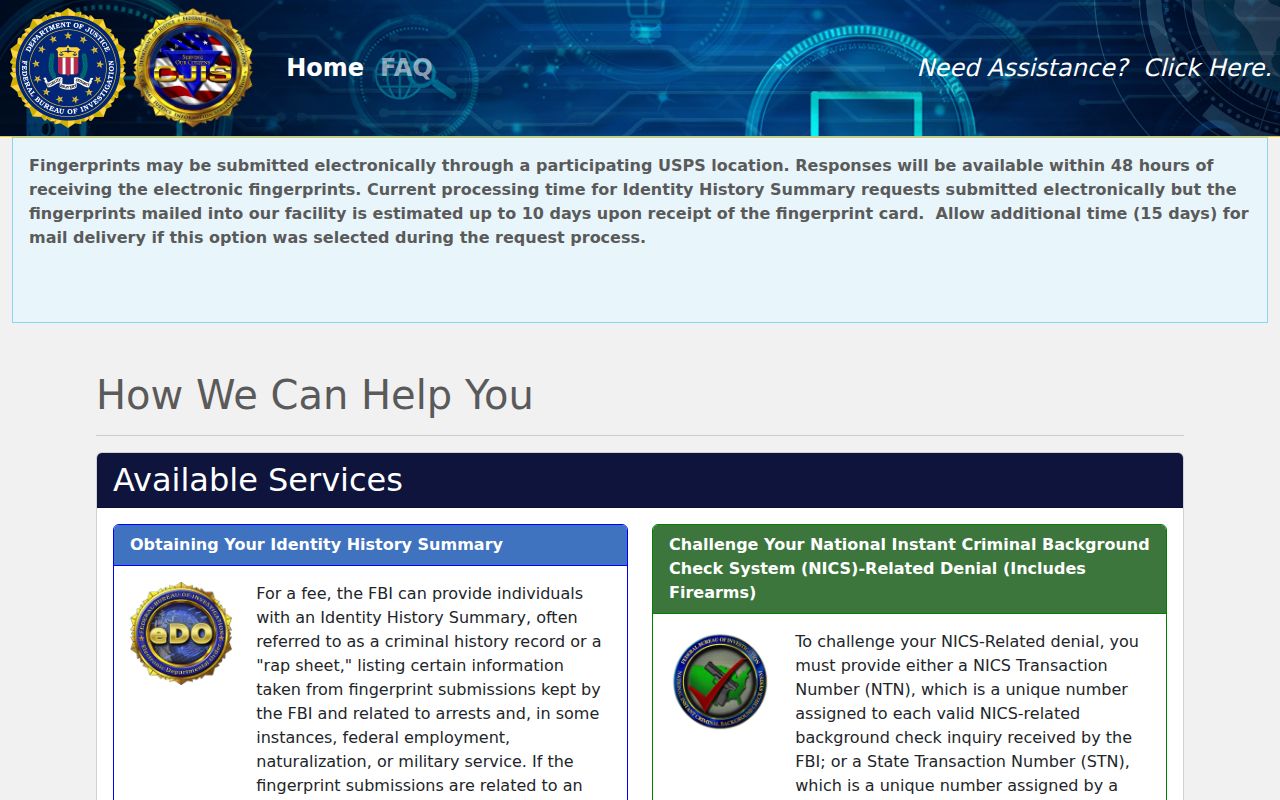 FBI self-review portal for Walla Walla County criminal record checks