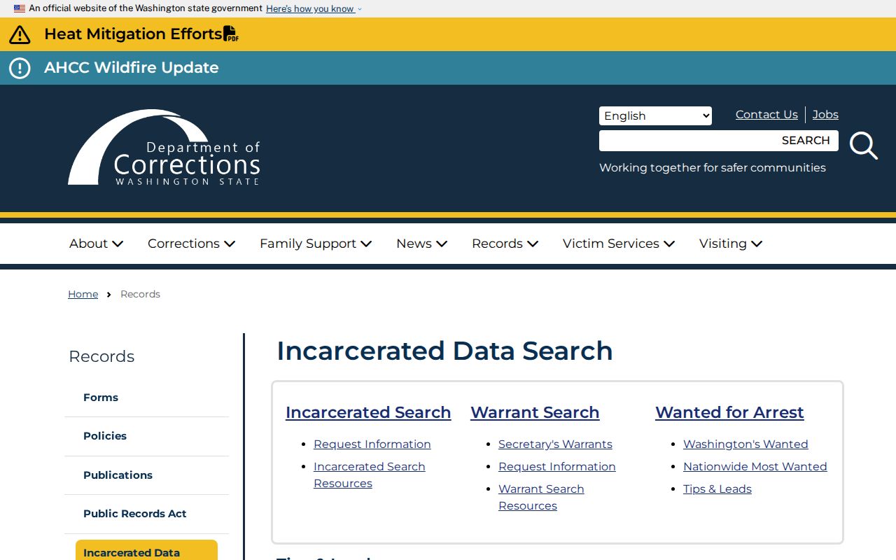 Washington DOC locator for Walla Walla County criminal custody records