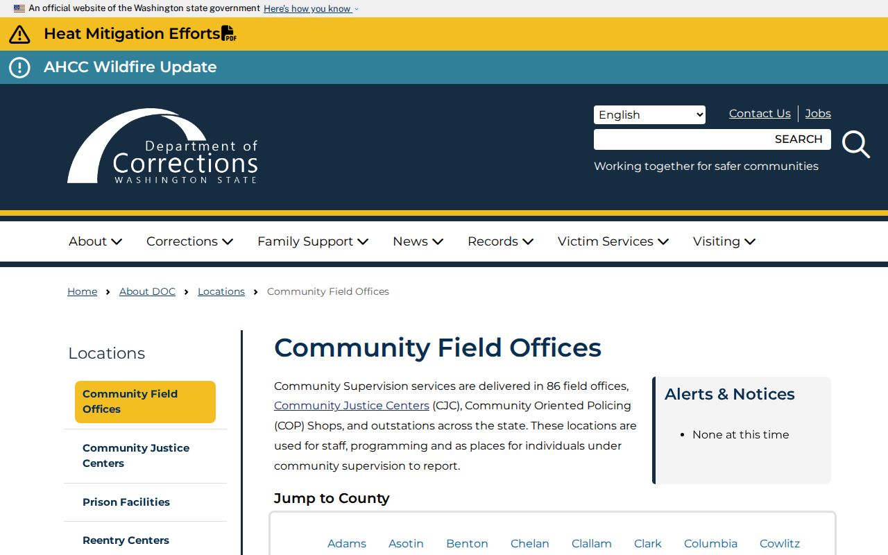 Walla Walla County arrest history and DOC community field office listing