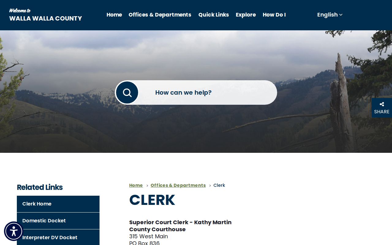 Walla Walla County Clerk criminal court case records page