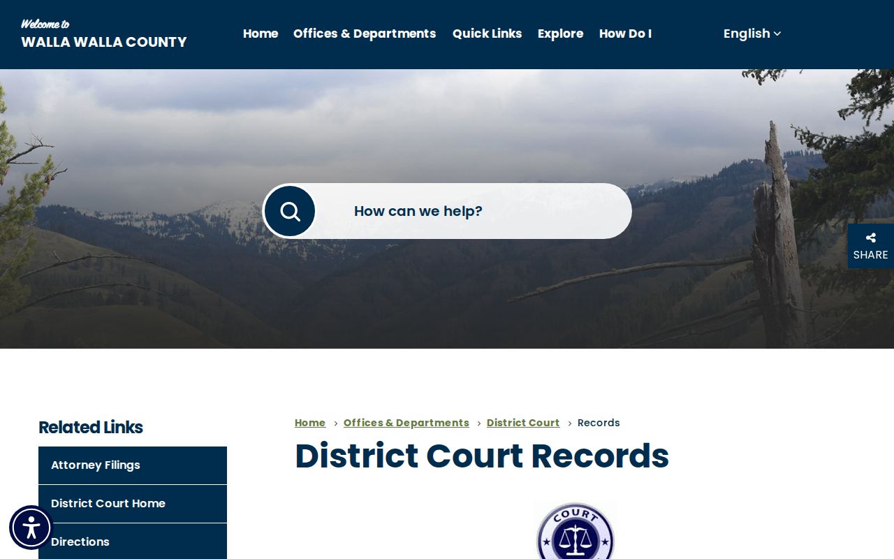 Walla Walla County District Court criminal case record instructions