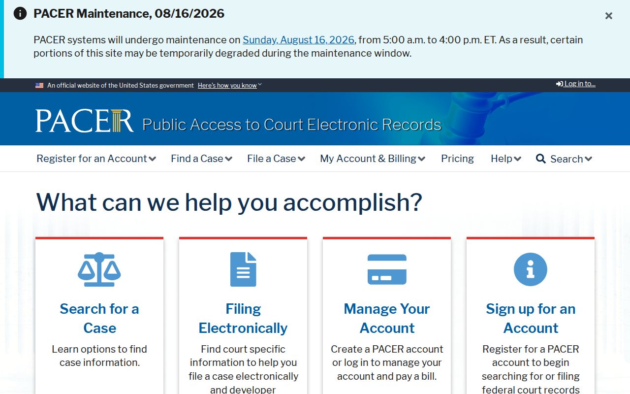 Federal PACER search separate from Walla Walla County criminal court cases