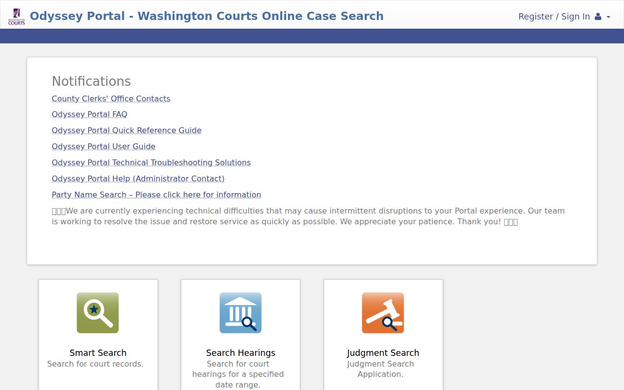 Walla Walla County criminal court case search in Odyssey Portal
