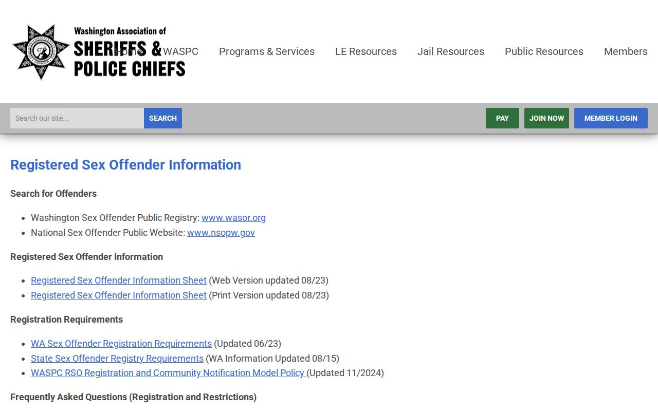 Walla Walla County sex offender search information on the Washington registry